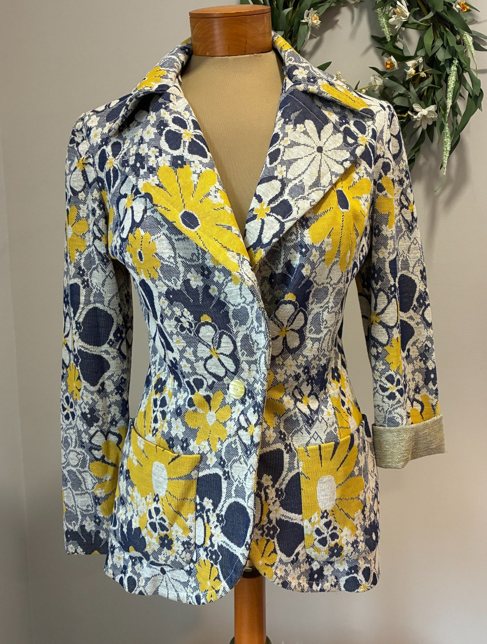 Vintage 70s Floral Blazer Jacket Handmade Flower Power Retro Mod Hippie Coat
